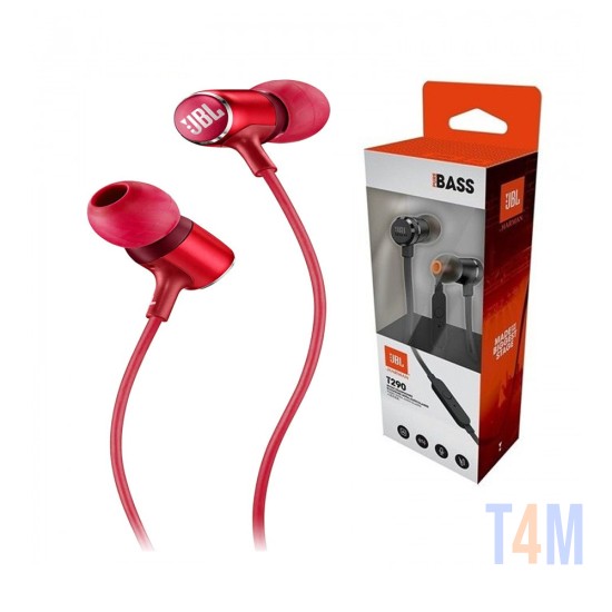JBL WIRED IN-LINE EARPHONE T290 PURE BASS 3.5MM RED